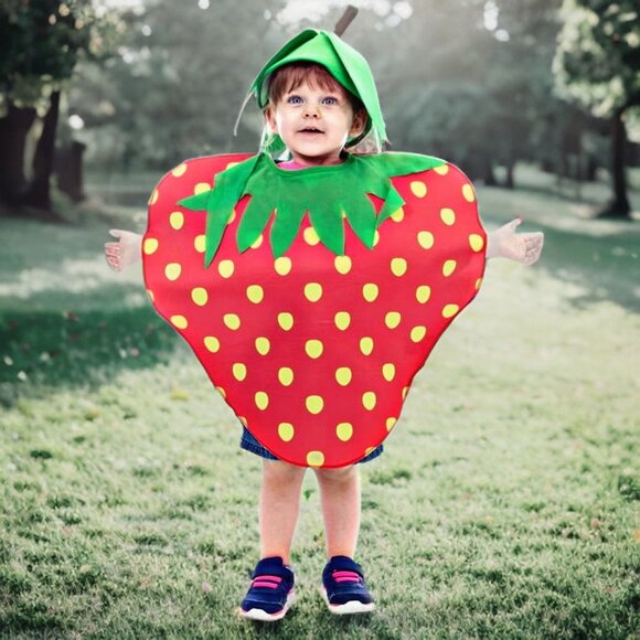 Hauntloook Kids Sweet Strawberry Halloween Costume Unisex Dress Up Pullover Set - Picture 1 of 6